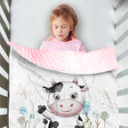 Personalized Baby Blanket for Boys, Custom Name Baby Blanket with Cars, Soft Flannel with Double Layer Dotted Backing, Receiving Swaddle Blankets for Infants and Toddlers, Cow Design