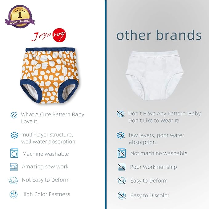 Joyo roy 4Pcs Potty Training Underwear for Boys and Girls 100% Cotton Soft Super Absorption Thick Padded Toilet Training Pants 5T Comfortable Toddler Girls Underwear Pee Pants with Potty Sticker Chart