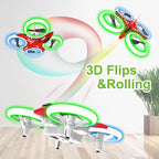 Dwi Dowellin 4.9 Inch Mini Drone for Kids Crash Proof LED Lights One Key Take Off Landing Flips RC Remote Control Small Drones Toys for Beginners Boys and Girls Adults Nano Quadcopter, Red