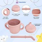 Silicone Transition Sippy Cup for 6+ month old | Includes 1 Toddler straw cup & 1 Baby Sippy Cup with Handles 5 oz | Perfect for Baby Led Weaning (Rose Quartz/SKy, 5 oz)