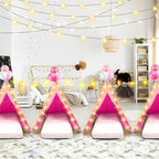 6 Pack Sleepovers Teepee Tent for Kids Bulk with Mattress Sheet Light,Natural Cotton Washable Indoor Play Tent for Birthday Slumber Party Girls Boys Pajama Movie Night Supplies(Rose Red)