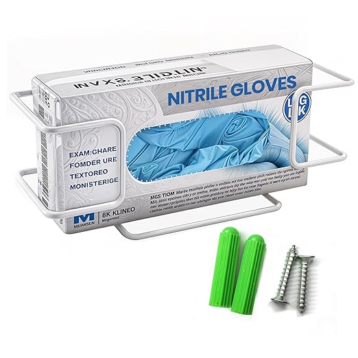 Disposable Glove and Facial Tissue Wire Rack, Dispenser, Wall Mount Design with Mounting Accessories Included, White Durable Metal Organizer Glove Holder for Home, Lab, Office and Food Service