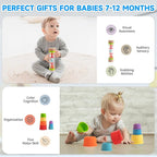Montessori Toys for Babies 6-12 Months, 9 in 1 Educational Wooden Toys Set, Includes Object Permanent Box, Stacking Cups, Mirror Puzzle, Ring Stacker and More