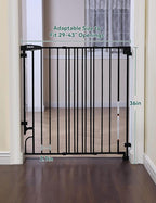 Babelio Easy to Remove & No Bottom Bar Baby Gate, 29-43", 36" H Extra Tall Hardware Mounted (Drill Needed)| Wide Walk-Thru| Auto-Close Safety Dog/Pet Gate for Stairs & Doorways (Black)