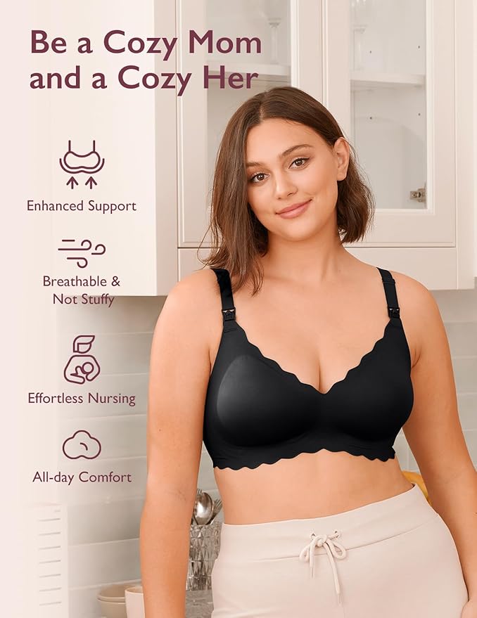 Momcozy Nursing Bras for Breastfeeding, Seamless Pregnancy Maternity Bra Wireless Classic Jelly Strip Support Nursing Bra