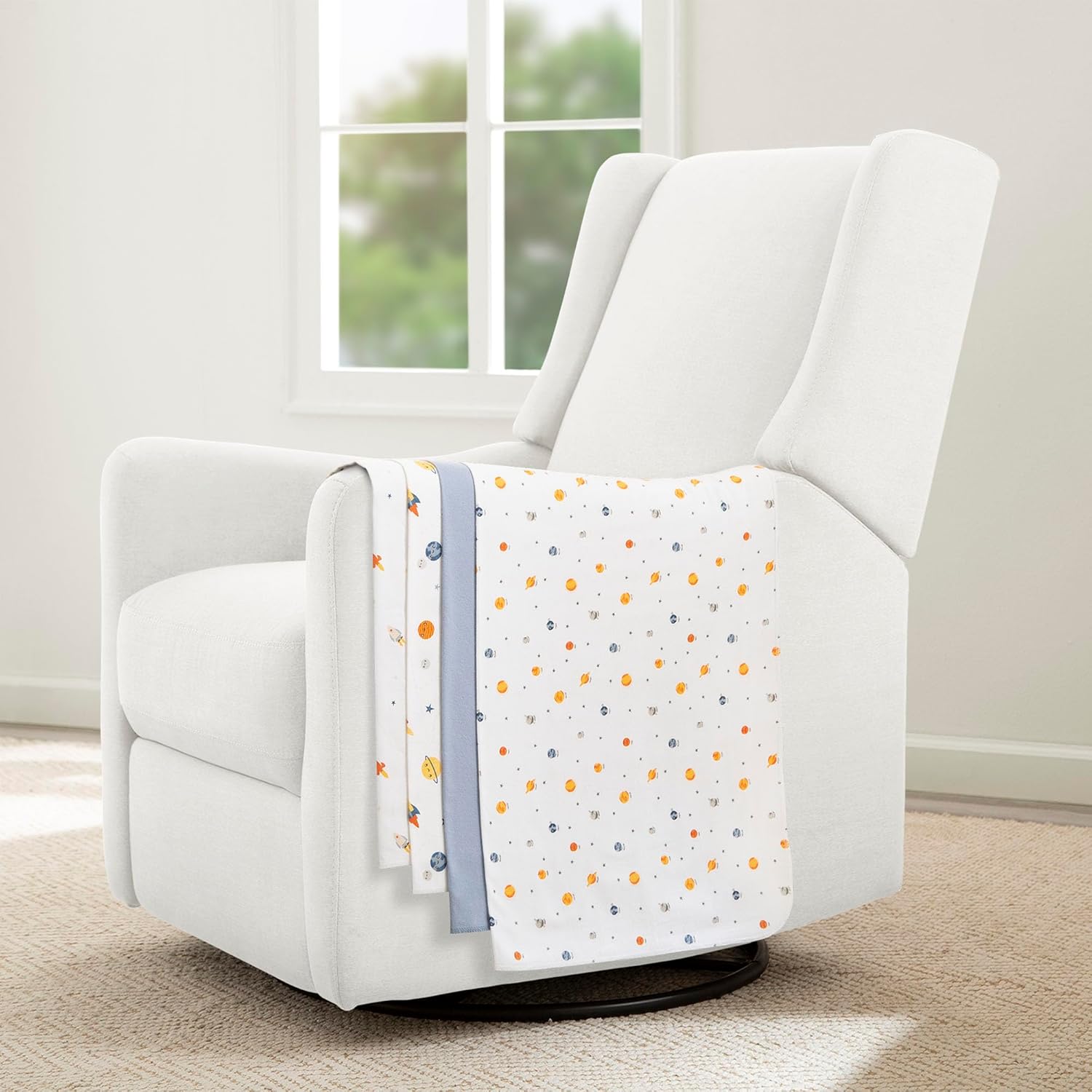 Delta Children 100% Cotton Flannel Baby Receiving Blankets for Girls and Boys – 30x30 Inches (Pack of 4), Space Exploration