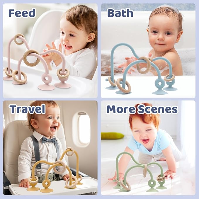 Baby High Chair Suction Toys Teething Chew - Baby Table Toys, Teething Toys Silicone Teethers, Food Grade Silicon for 6 12 18 Months (Blue)