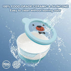 MR. CHOU Ceramic Baby Bowls with Suction Base, Infant Led Weaning Supplies with BPA Free Airtight Lid & Handles for Babies Self-feeding, 100% Food Grade Kid Bowls, Microwave & Dishwasher Safe, Blue