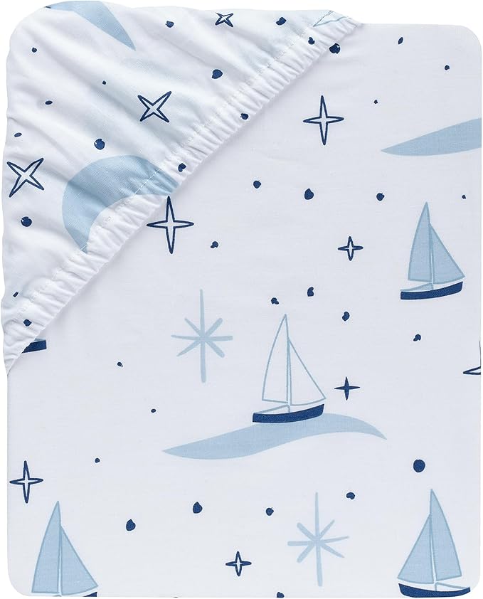 Lambs & Ivy Little Skipper Cotton Nautical Sailboat Fitted Crib/Toddler Sheet