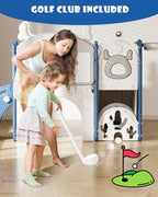 YUFU 12 in 1 Kids Slide for Toddlers, Toddler Slide Playset with Golf, Drawing Board, Climber, Basketball Hoop and Storage Space, Indoor Outdoor Toddler Playground for Kids Age 1-3 (Blue)