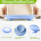 3-Pack Stainless Steel Baby Plates with Suction, BPA-Free Stainless Steel Kids Plates, 9” Divided Toddler Plate for Dishwasher Safe, Non-Slip Silicone Base, Detachable (Blue, Green, Purple)