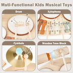Drum Set - 9 in 1 Musical Instruments for for Toddlers 3+, Wooden Montessori Toys for Boy & Girls Easter Birthday Gifts, Musical Drum Set with Xylophone for Kids 3 4 5 6