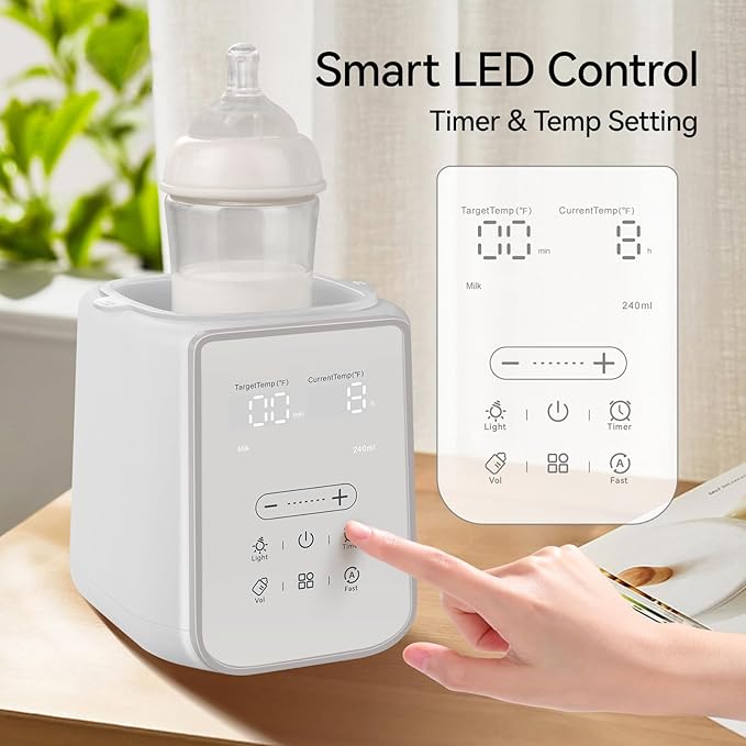Baby Bottle Warmer for Breast Milk with Timer & Night Light, 11-in-1 Milk Warmer for Baby Bottles, 48H Keep Warm, BPA-Free Fast Heating with Adjustable Temperature (86-194℉) for Glass/PPSU Bottles