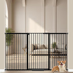 WAOWAO 40.55" Extra Tall 1.37" Ultra Narrow Spacing 61.61-69.49" Extra Wide Dogs Pets Baby Gate Safety Indoor Puppy Pressure Mounted Gate No Drill Black Metal for Stairs,Doorways,Kitchen,Hallway