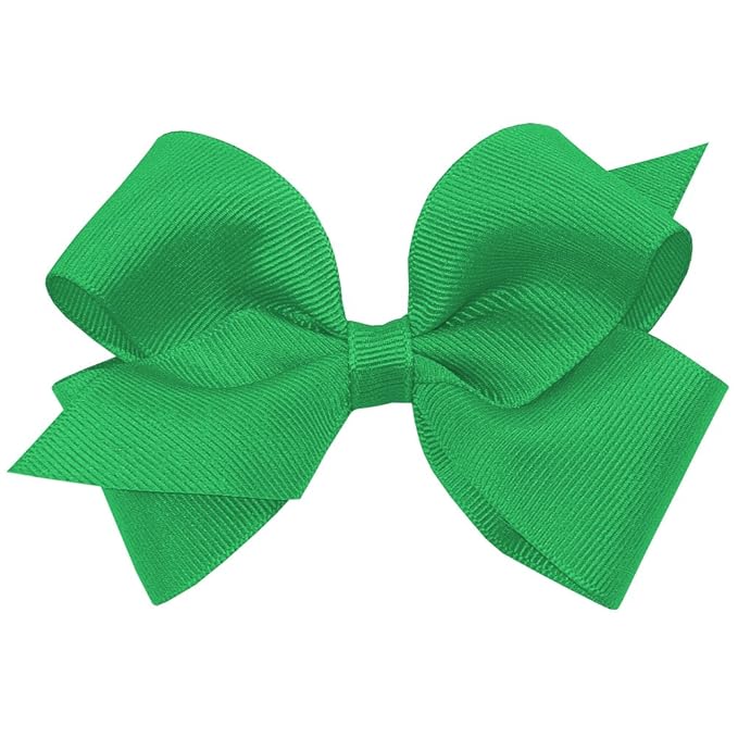Wee Ones Girls' Plain Wrap Classic Grosgrain Hair Bows on a WeeStay No-Slip Hair Clip, Handmade, Small, Green
