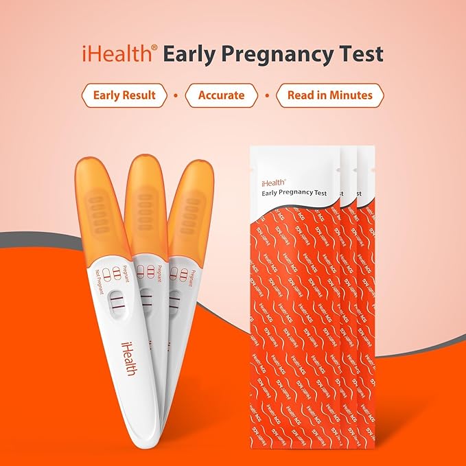 iHealth Pregnancy Test 3-Pack, Early Detection Ultra-Sensitive Results 6 Days Before Missed Period, Over 99% Accurate. Easy at-Home Fertility HCG Test Kit, Individually Wrapped, Pruebas de embarazo