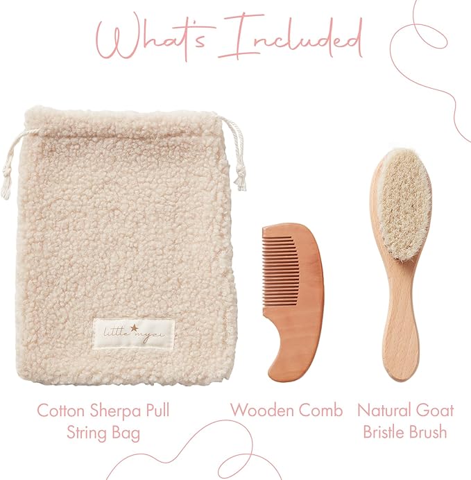 MYZI Baby Hair Brush Set – Baby Brush and Comb Set Newborn, Baby Comb and Brush Set Boy and Girl, Newborn Hair Brush and Newborn Comb - Baby Gift Set