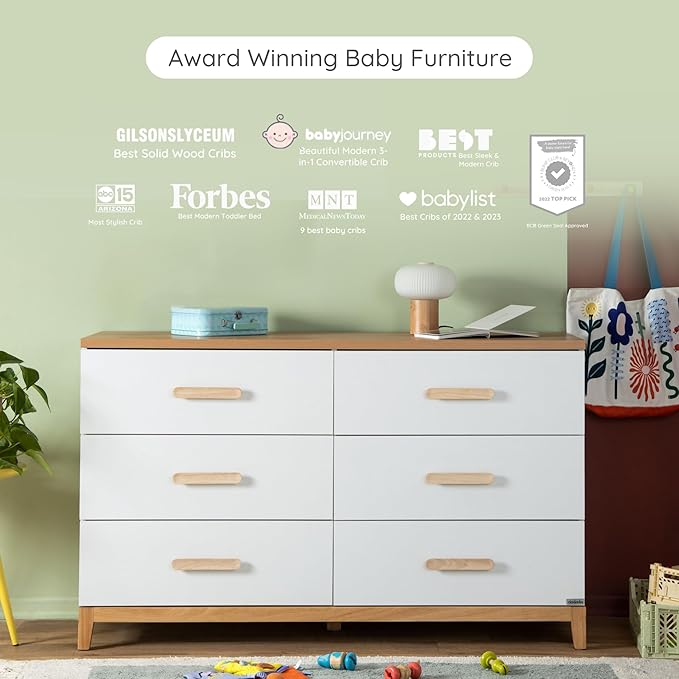 dadada LaLa 6 Drawer Dresser for Nursery - Modern Design, Deep Drawers, Baby-Safe Finish, Anti-Tip Safety, Durable Construction, Extra Wide 55” Dresser. (Big 6-Drawer)