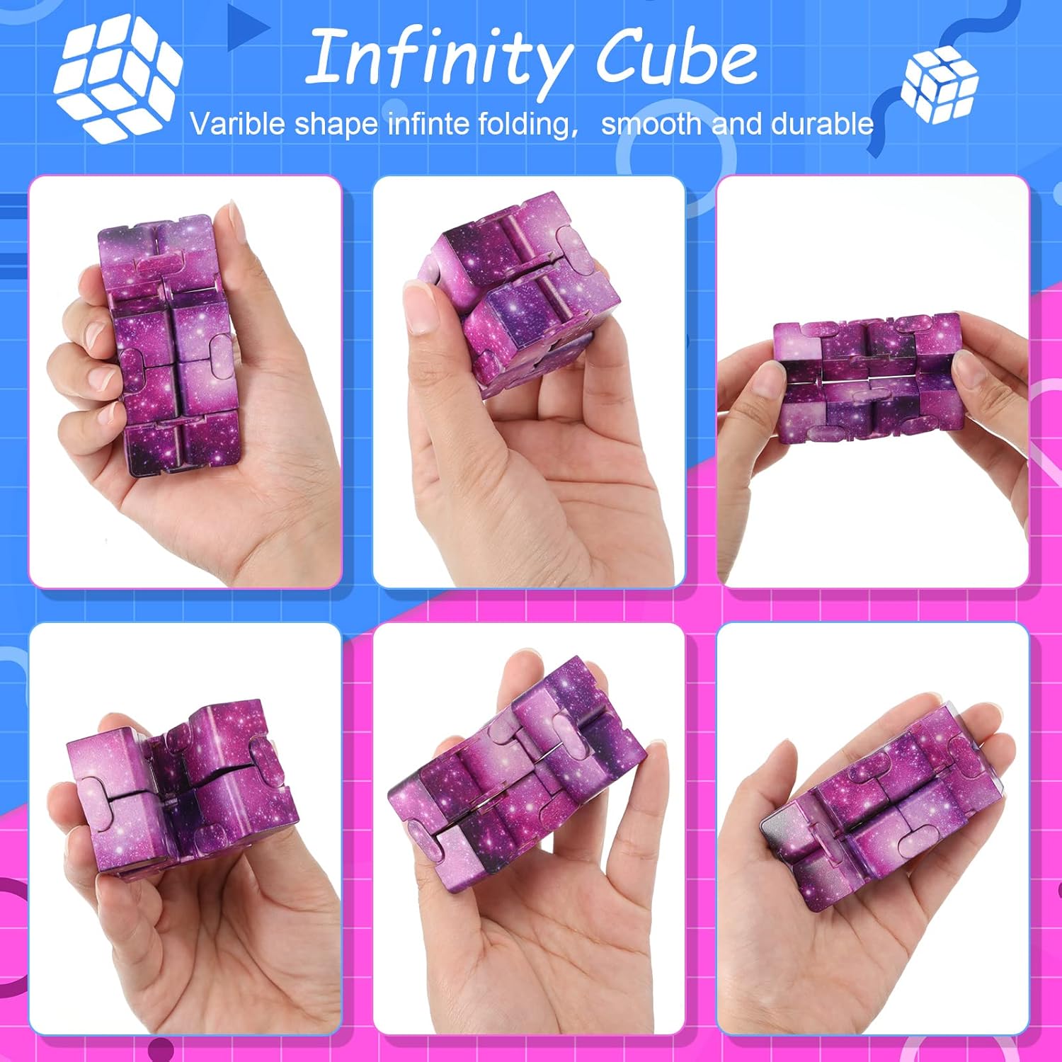 Galaxy Theme Infinity Cube Space Astronaut Infinity Toy Stress and Anxiety Relief Cool Hand Mini Kill Time Cube Toys for Teens Adults, 5 Styles (Graceful Style, 20 Pieces)