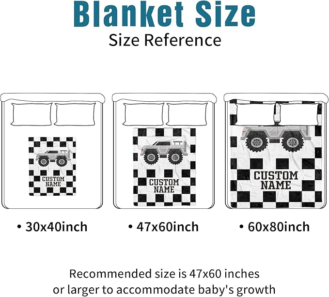 Personalized Baby Crib Bedding Set, Custom Name Pickup Truck Pattern Nursery Bedding Set 3 Pcs, Baby Blanket Fitted Crib Sheet Changing Pad Cover, Personalized Nursery Decor Gift for Newborns Boys