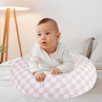 SWESEN Muslin Nursing Pillow Cover, Soft Removable Cover for Breastfeeding Pillows, Pillow Slipcover for Baby Boys and Girls, Comfortable & Breathable, Pink Plaid, Washable (Only Cover)