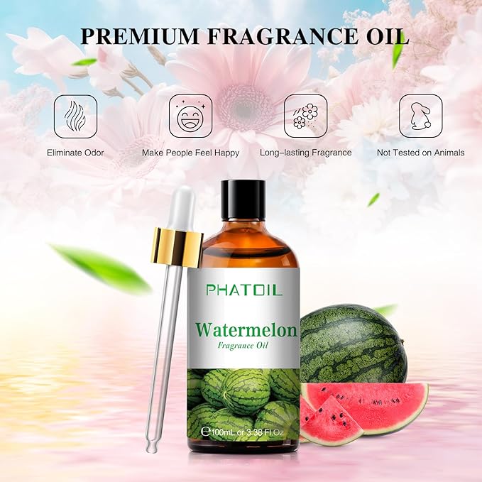 PHATOIL 3.38FL.OZ Watermelon Fragrance Oils for Aromatherapy, Essential Oils for Diffusers for Home, Perfect for Diffuser, Yoga, Skin Care, DIY Candle and Soap Making - 100ml