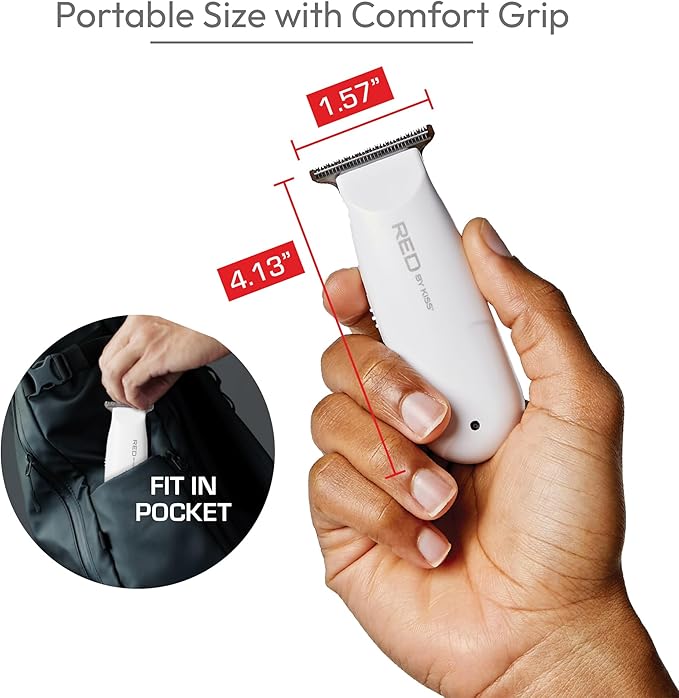 Red by Kiss Hair Clipper, Mini Cordless Hair Trimmer, Long Lasting Hair Cutting Kit, USB-C Rechargeable Haircut Beard Trimming Clippers for Men Women Kids, Portable Grooming Kit (White)