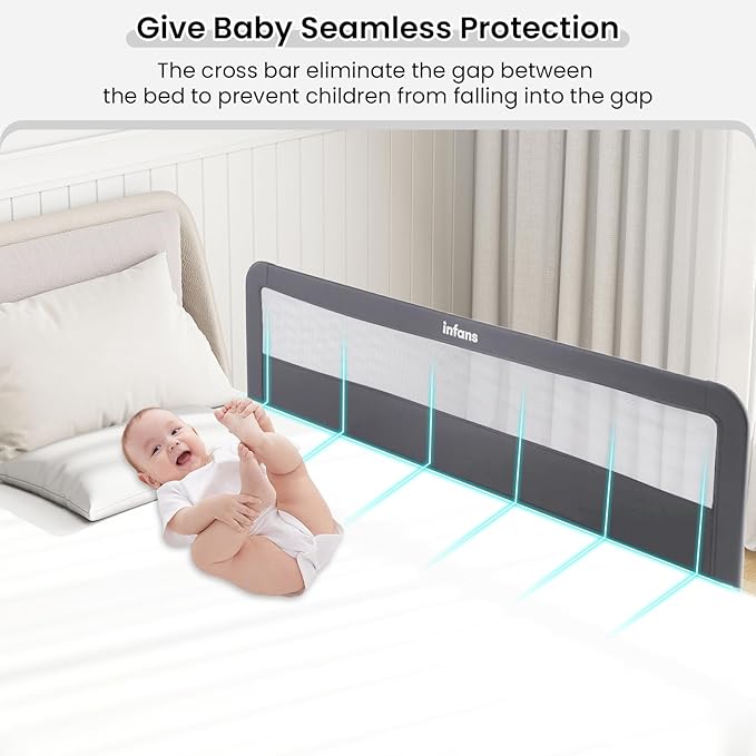 INFANS Bed Rail for Toddlers, 59" Foldable Safety Baby Crib Rail Fit for Kids Twin, Extra Long Swing Down Bed Guardrail for Convertible Crib, Queen, Full, King Mattress Side Guard (Gray)