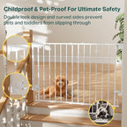 Cumbor 2 Pack 29.2-43" No Bottom Bar Baby Gate for Stairs, 2-in-1 Auto Close Dog Gate Indoor, Hardware Mounted Pet Gate for Doorways with Large Walk Thru Door, Child-Proof Safety Gate for Kids (White)