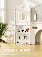 8 in 1 Toddler Slide Set, Kids Slide for Toddlers Age 1-3, Toddler Climber Slide PlaySet with Basketball Hoop,Outdoor Indoor Playground for Toddlers 1-3, White Gray