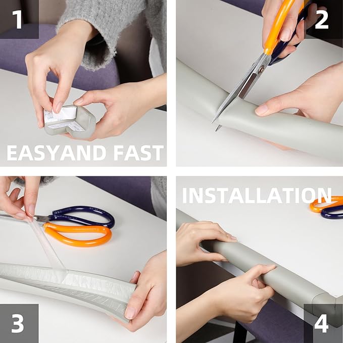 2 Pack L Shape Extra Thick Furniture Table Edge Protectors Foam Baby Safety Bumper Guard 16.4 Ft, Hearth Cushion, for Table, Fireplace, Countertop(with 8 Corners) (Gray)