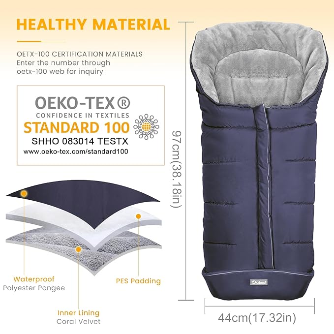 Orzbow Warm Bunting Bag Universal,Stroller Sleeping Bag Cold Weather,Waterproof Toddler Footmuff(Blue,Large)