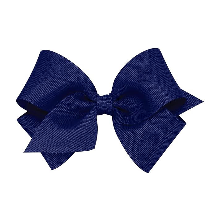 Wee Ones Girls' Plain Wrap Classic Grosgrain Hair Bows on a WeeStay No-Slip Hair Clip, Handmade, Small, Light Navy