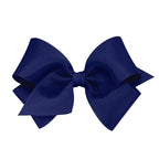 Wee Ones Girls' Plain Wrap Classic Grosgrain Hair Bows on a WeeStay No-Slip Hair Clip, Handmade, Small, Light Navy