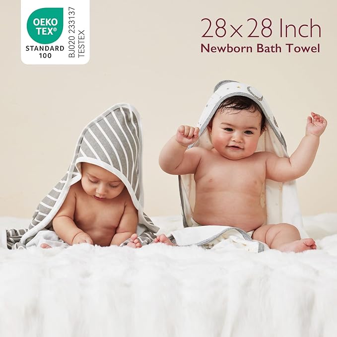Momcozy Baby Hooded Towel, 2 Pack Cotton Bath Towel for Boy or Girl, Super Soft Baby Towel with Original Design, Shower Gifts for Newborn (28 X 28 Inch, Starry Sky)