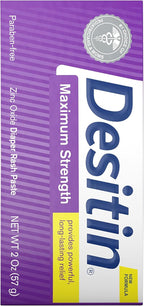 Desitin Maximum Strength Baby Diaper Rash Cream with 40% Zinc Oxide for Treatment, Relief & Prevention, Hypoallergenic, Phthalate- & Paraben-Free Paste, Travel Size, 2 oz (Pack of 6)