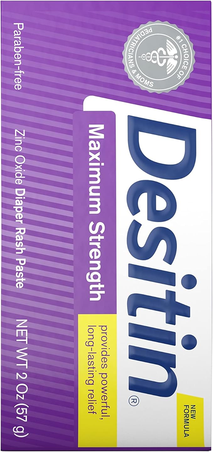 Desitin Maximum Strength Baby Diaper Rash Cream with 40% Zinc Oxide for Treatment, Relief & Prevention, Hypoallergenic, Phthalate- & Paraben-Free Paste, Travel Size, 2 oz (Pack of 6)