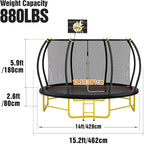 14FT Pumpkin Trampoline with Basketball Hoop, Balance Bar and Enclosure Net, Outdoor Trampoline for Kids and Adults, Capacity 880 lbs