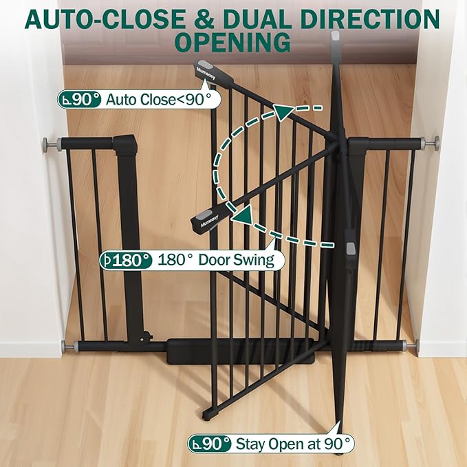 Baby Gate for Stairs, 26-40" Auto Close Dog Gate for Doorways, Pressure Mounted Child Gate with Walk Thru Door, Easy Install Safety Gate for Children and Pets, Black