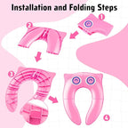 Portable Potty Seat for Toddler Travel - Foldable Non-Slip Potty Training Toilet Seat Cover for Girls, Baby Kids with Drawstring Bag (Pink Owl)