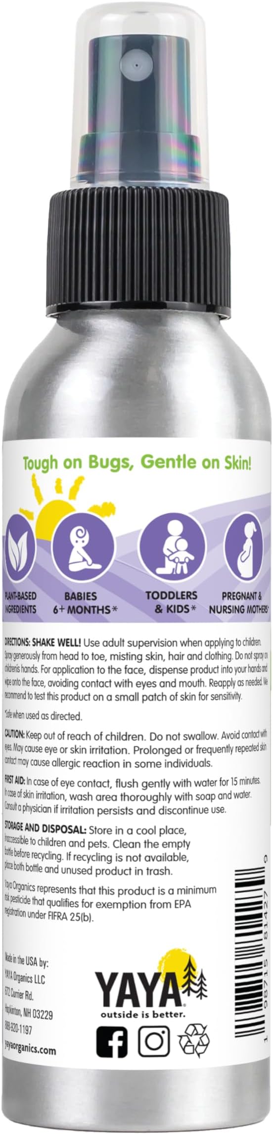 YAYA ORGANICS Baby Bug BAN – All-Natural, Proven Effective Repellent for Babies, Children and Sensitive Skin (4 Ounce Spray)