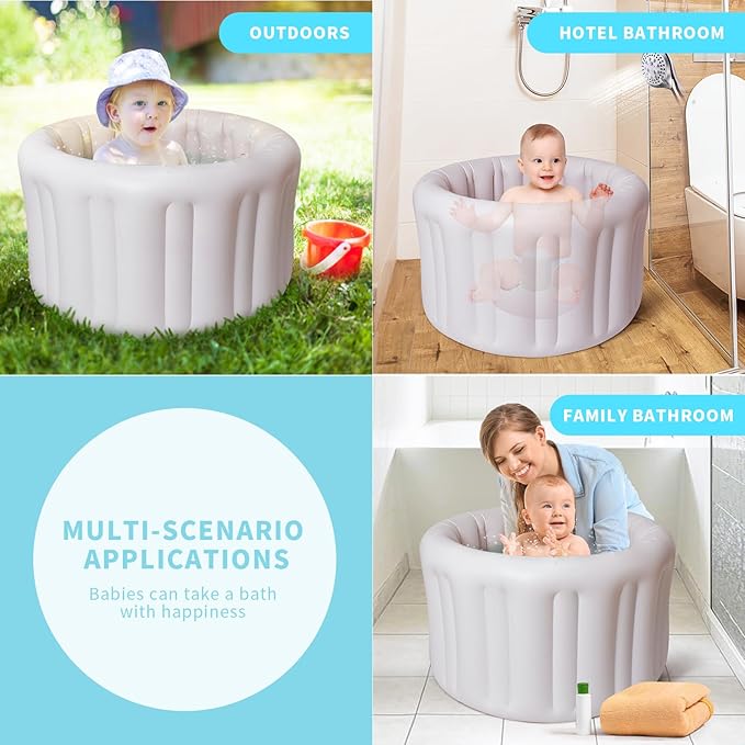 Inflatable Baby Bath Seat for Sitting Up XL, Inflatable Soft Tub for 12-24 Months, Anti - Collision with Temperature Sensing, Portable Toddler Bath Support for Home & Travel
