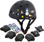 Kids Bike Helmet with DIY Stickers and Knee Pads Elbow Pads Wrist Guard Set for Ages 3-8-14 Toddler Boys Girls Helmet for Roller Skates Cycling Skateboarding Bicycle Scooter