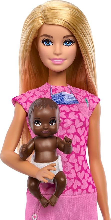 Barbie Baby Doctor with Blonde Fashion Doll Wearing Pink Scrubs, 1 Baby Doll with Accessories & Furniture
