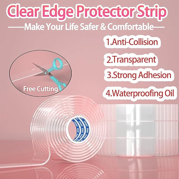 Clear Soft Corner Protectors for Furniture Strip,2in x13FT,2 Rolls,Sharp Edge & Table Bumper,Window Edge,Wall Protector, Soft Corner Guards Safe for Proof,Table Corner Protectors in Family
