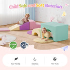‌Soft Climbing Toys for Toddlers, 7-Piece Baby Soft Foam Climbing Blocks, PU Leather Gym Climb and Crawl Activity Play Set, Indoor Climbing Toys for Kids and Children, Pink