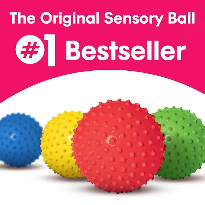 Edushape The Original Sensory Ball for Baby - 7" Deflated with Pump Red Color Baby Ball That Helps Enhance Gross Motor Skills for Kids Aged 6 Months & Up - Colorful Unique Toddler Ball