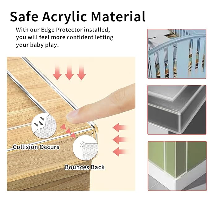 0.8 in x 9.84 FT,Clear Edge Protector Strip Sharp Edge Wrap Cover Tape, Self Adhesive Protective Bumper Guards for Cabinet Door Desk Glass Table Bed Furniture, Kitchen Countertop, Waterproof