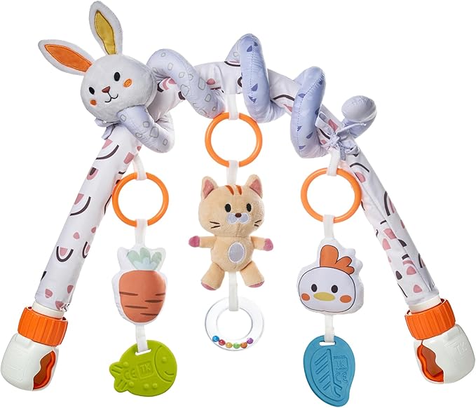 TUMAMA 2 in 1 Spiral Car Seat Toys for Babies 6-12 Months, Arch Stroller Toys for Infant 0-12 Months Hanging Toys with Clip Bouncer Bassinet Activity Toy