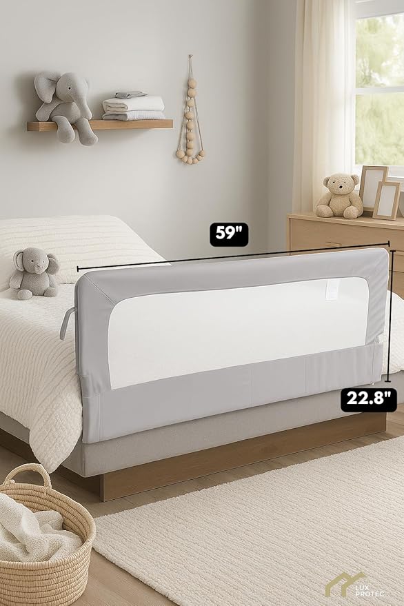 59'' x 22.8" Extra Long Toddler Bed Rail Guard, 1-Pack – Foldable & Portable Safety Rail with Breathable Mesh, Tool-Easy Assembly, Durable Steel Frame, Fits Twin/Full/Queen/King Beds, Grey